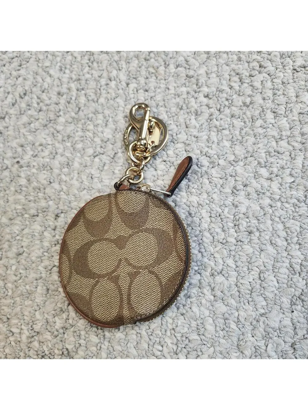 Coach Signature Canvas Round Coin Purse Keychain - Picture 6 of 7